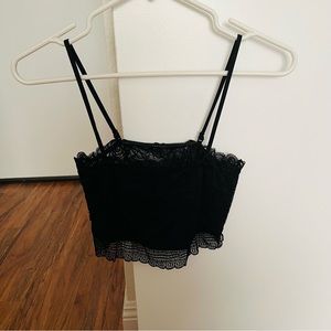 Black Lace Crop Top With Removable Straps